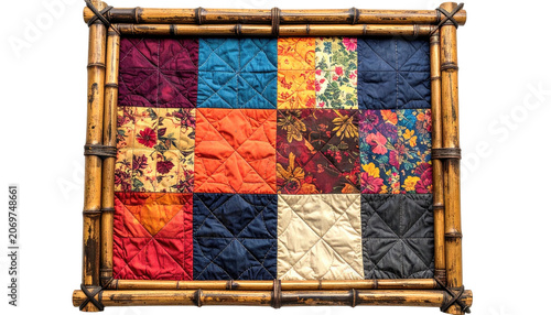 Quilt squares framed by bamboo