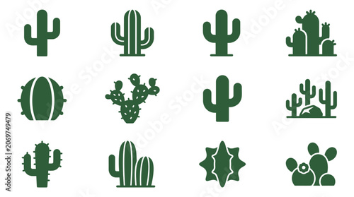 Billede på lærred Various Cactus Silhouette Icons Set.