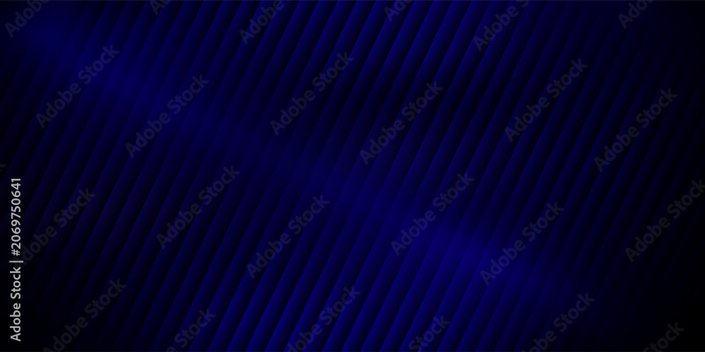 Obraz premium Abstract dark background featuring a repetitive pattern of thin diagonal lines and stripes in deep navy blue with a vibrant diagonal light streak glow.