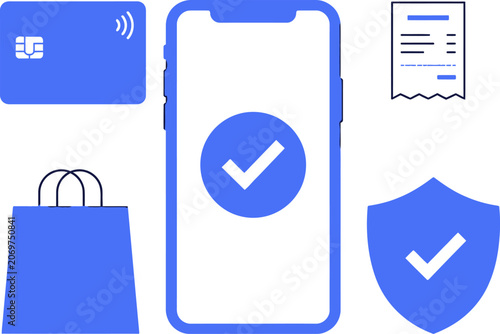 Secure online shopping and payment confirmation for web banner social media banner business presentation marketing meterial.