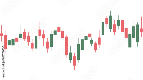 Canvastavla Stock market candlestick chart illustration, green and red candles showing risin