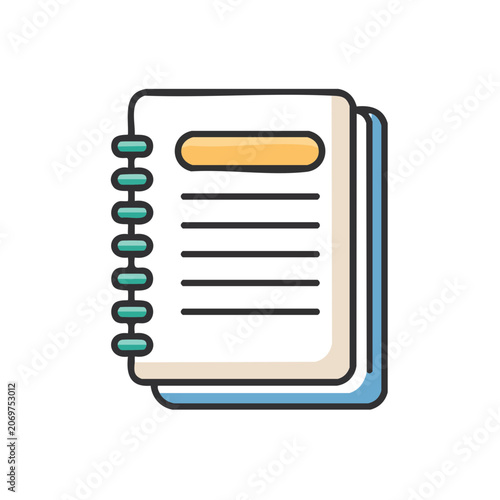 Flat illustration of a spiral notebook with lined paper