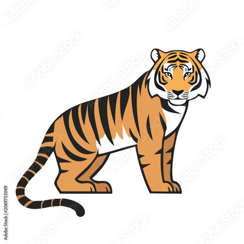 Flat illustration of a tiger in side view