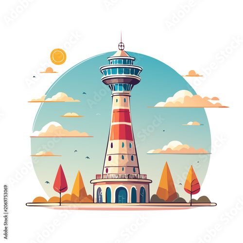 Flat illustration of an air traffic control tower