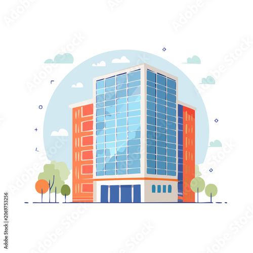 Modern office building flat vector illustration