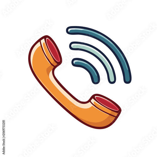 Orange telephone receiver with signal waves vector icon