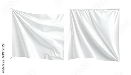 Two white cloth banners with soft folds, against a black background