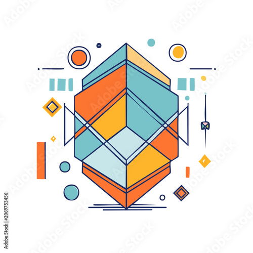 Abstract geometric cube with flat design elements
