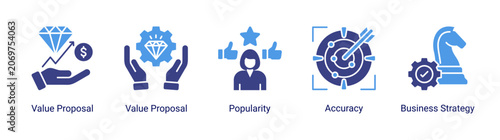 Photos Business value icon set featuring value proposition,strategy,popularity and accuracy concepts for marketing,branding and business development projects