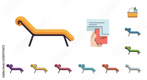 Fotografie Chaise Lounge Icon Set in Various Colors