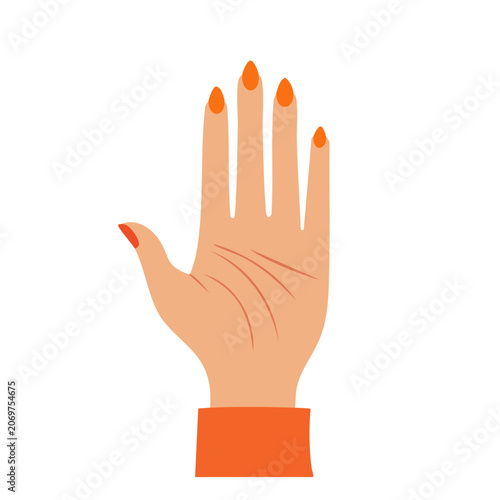 Flat illustration of a hand with orange nail polish