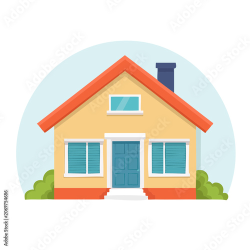 Flat illustration of a suburban house with orange roof