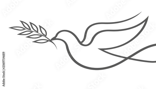 Graceful dove flying with olive branch in beak