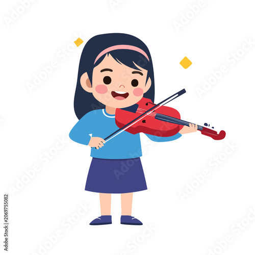 Cartoon girl playing red violin