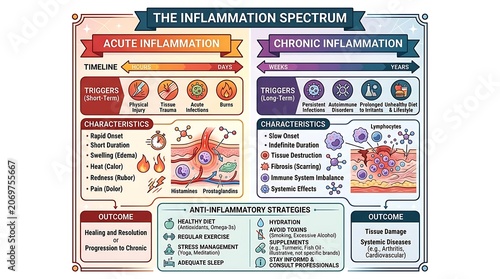 Medical infographic comparing acute and chronic inflammation