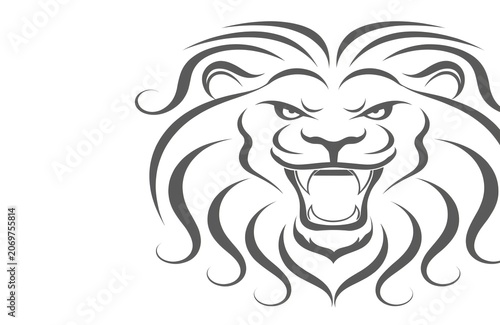 Roaring fierce lion head illustration with mane