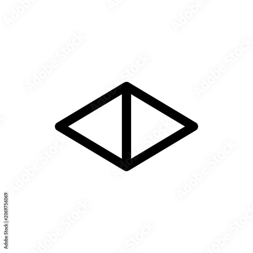 A simple black outline icon featuring a horizontal diamond shape divided by a vertical line into two facing triangles.