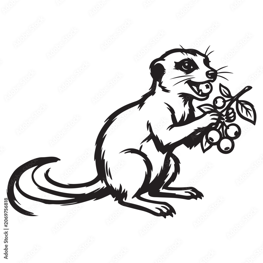 Naklejka premium Meerkat Silhouette Line Art Bold Outline Desert Animal Vector Illustration