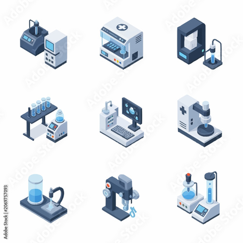 Isometric Laboratory Equipment and Scientific Devices Set.