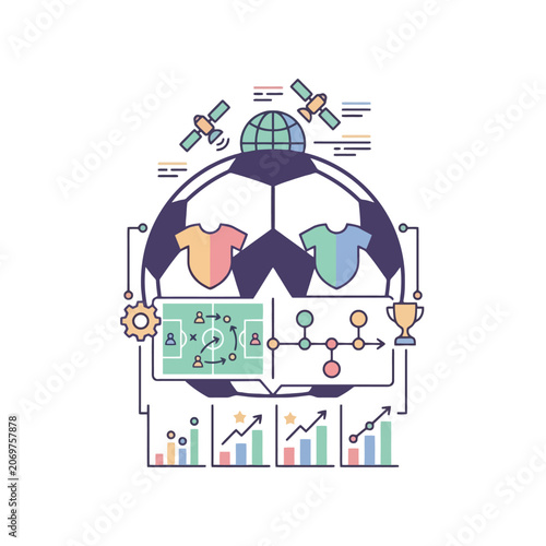 Modern soccer data analytics and sports strategy illustration