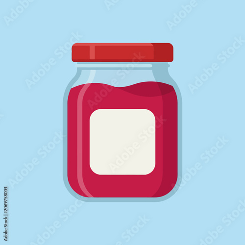 Vector illustration of a glass jar filled with sweet red jam