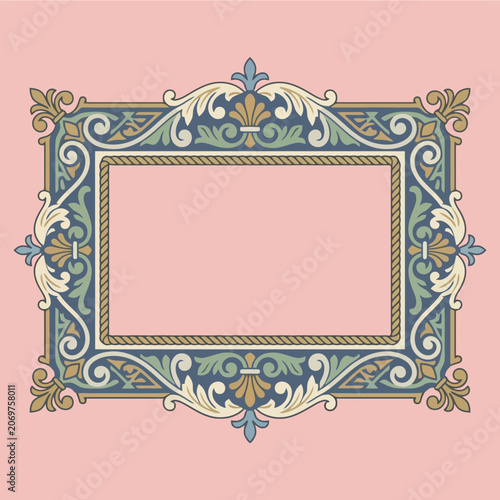 Ornate vintage frame with floral patterns on pink