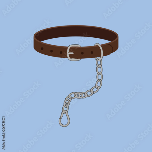 A brown leather collar with a silver metal chain