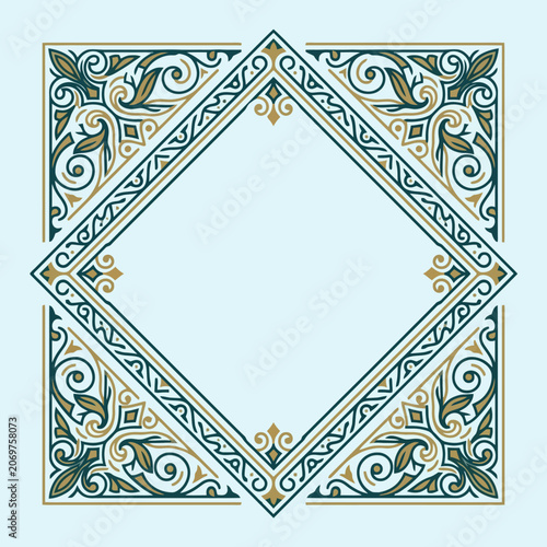 Elegant vintage floral frame with a diamond center