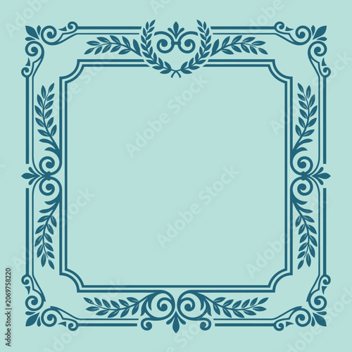Elegant vintage blue frame with ornate floral details