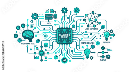 Obraz na plátně Artificial intelligence reasoning engine with neural networks and data