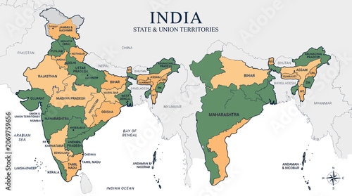 Photos India map with states and union territories in orange and green