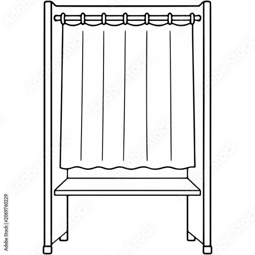 Voting booth with curtain in line art