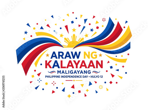 Obraz na płótnie Philippine independence day greeting with festive patriotic ribbons