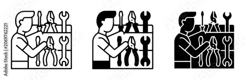 Mechanic Icon Set, Handyman Tools Collection, Repairman Gear Graphics, DIY Workshop Symbols