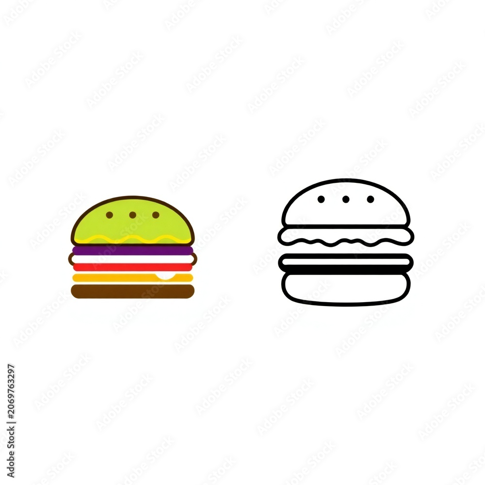 Fototapeta premium Two simple hamburger icons one colored and one outline