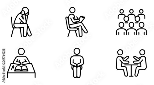Mental Health Icons, Psychology Symbols, Therapy Session Graphics, Counseling Concepts, Human Behavior Illustrations, Support Group Icons, 6 Vector Elements