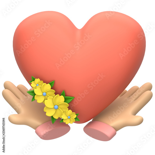 Hands cradling a large heart with flowers wrapped around it