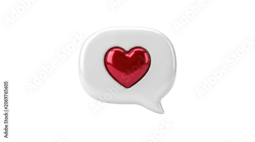 3D rendered white speech bubble with a red heart symbol inside  love and communication concept transparent background