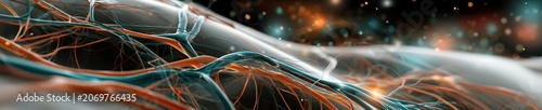 3D medical illustration of a glowing healthy vascular system and veins inside a translucent human leg on a dark cinematic background.