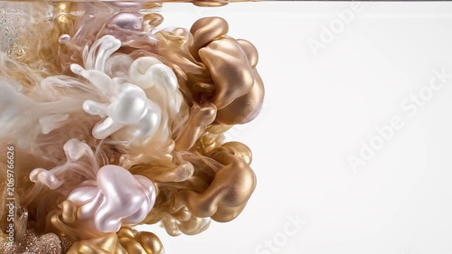 Gold and White Ink Swirls in Water Abstract Luxury Background