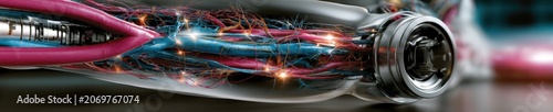 3D medical illustration of a glowing healthy vascular system and veins inside a translucent human leg on a dark cinematic background.