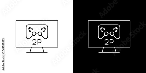 Bild auf Leinwand Two Player Gaming Monitor Line Icon Set Featuring Multiplayer Console Controller