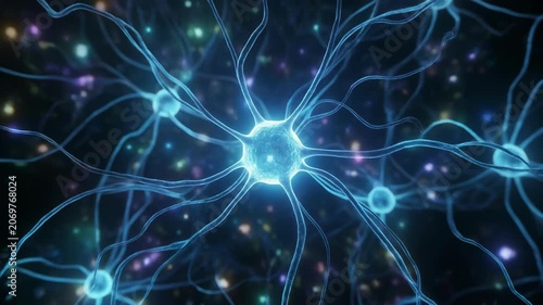 Glowing blue neural network representing artificial intelligence.
