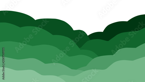 Abstract layered green hills background vector illustration, minimalist paper cut style mountain landscape panorama isolated on white background, nature scenery design element