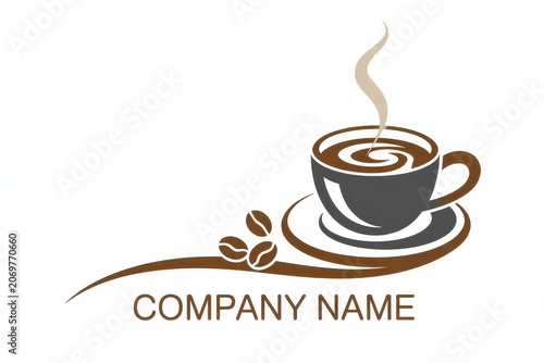 Coffee cup and beans logo design isolated on white background