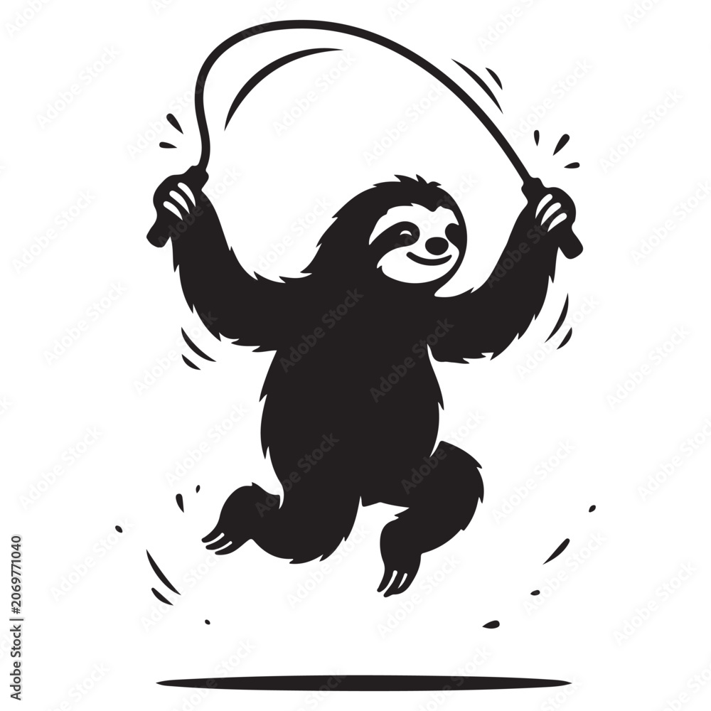 Fototapeta premium Funny Sloth Silhouette Line Art Bold Outline Hanging Jungle Animal Vector Illustration