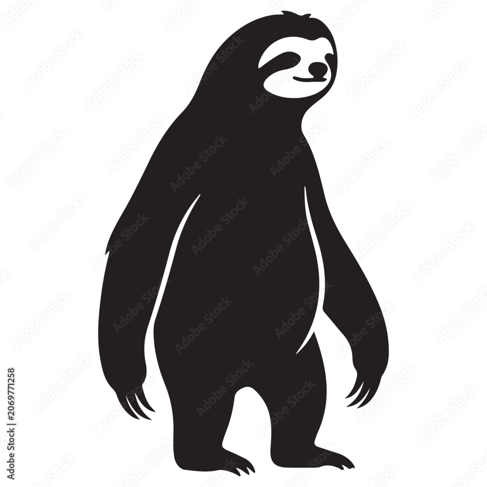 Fototapeta premium Funny Sloth Silhouette Line Art Bold Outline Hanging Jungle Animal Vector Illustration