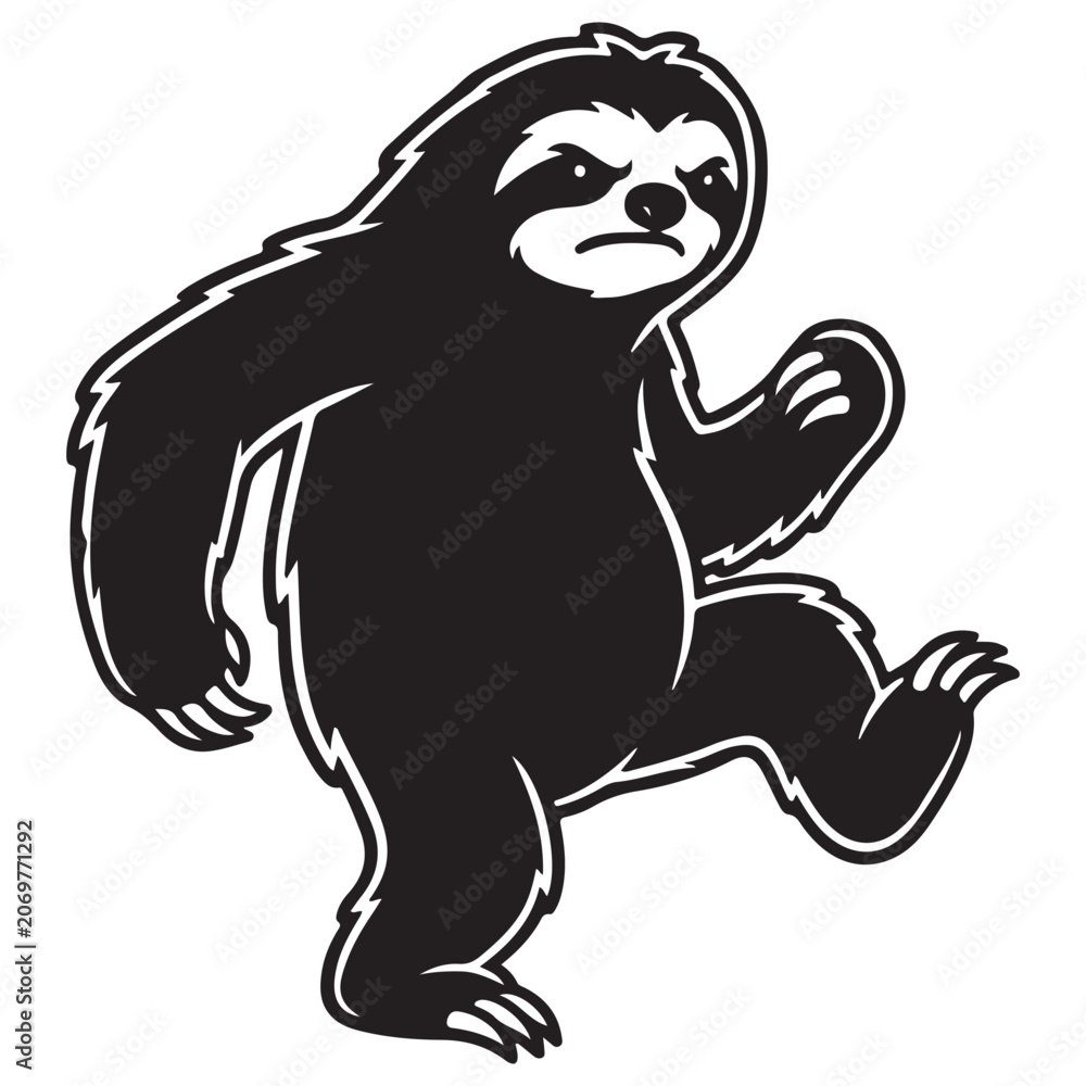 Fototapeta premium Funny Sloth Silhouette Line Art Bold Outline Hanging Jungle Animal Vector Illustration