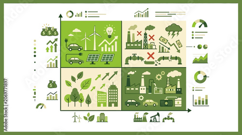 Sustainable Investment Matrix with ESG Portfolio Growth, Renewable Energy and Green Finance Charts