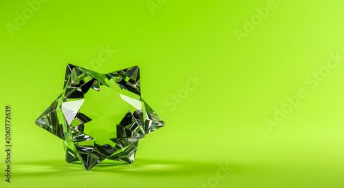 Abstract 3D Geometric Crystal Star Shape on Green Background